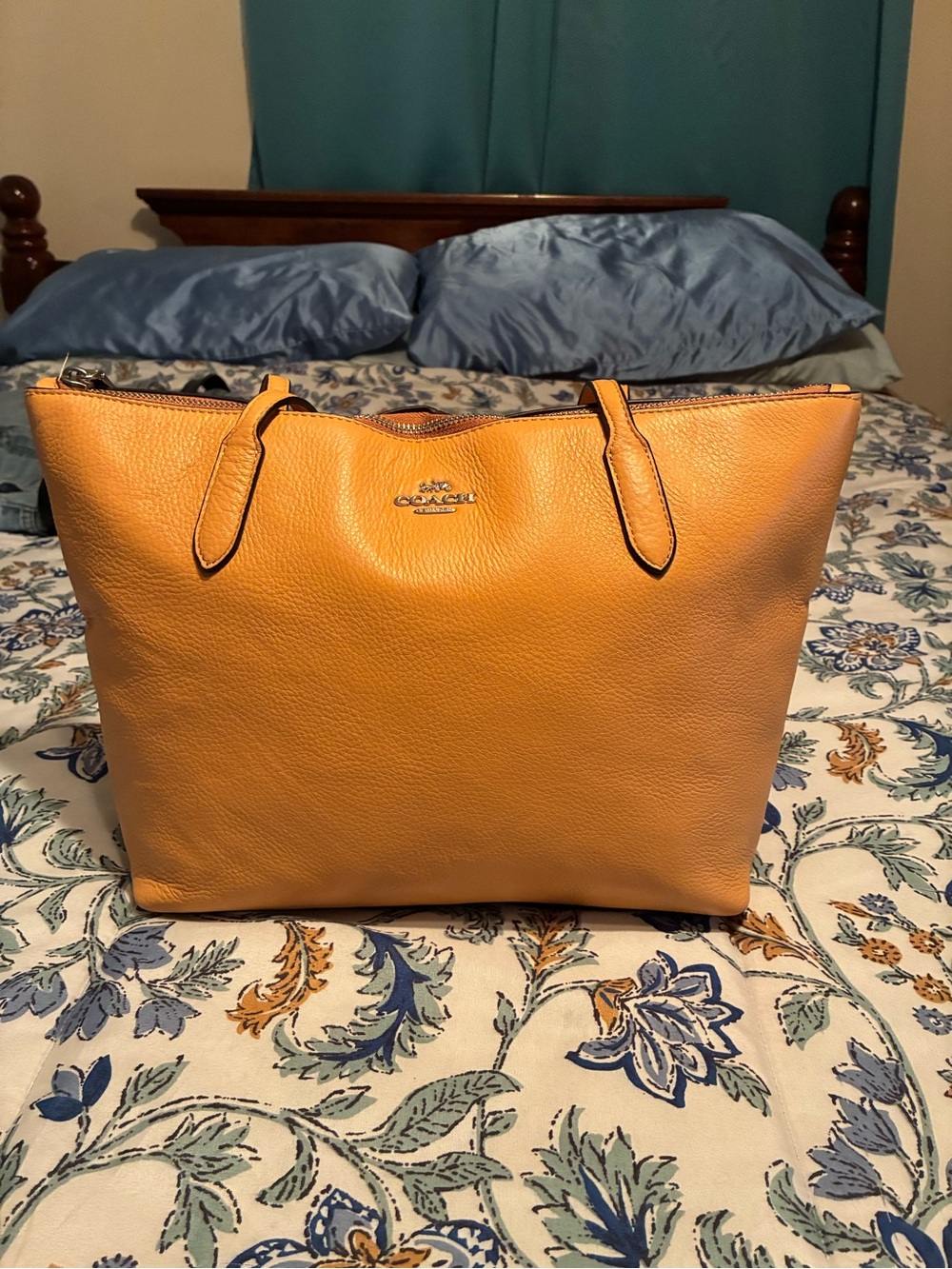 Coach Pebbled Leather Tote in Mustard